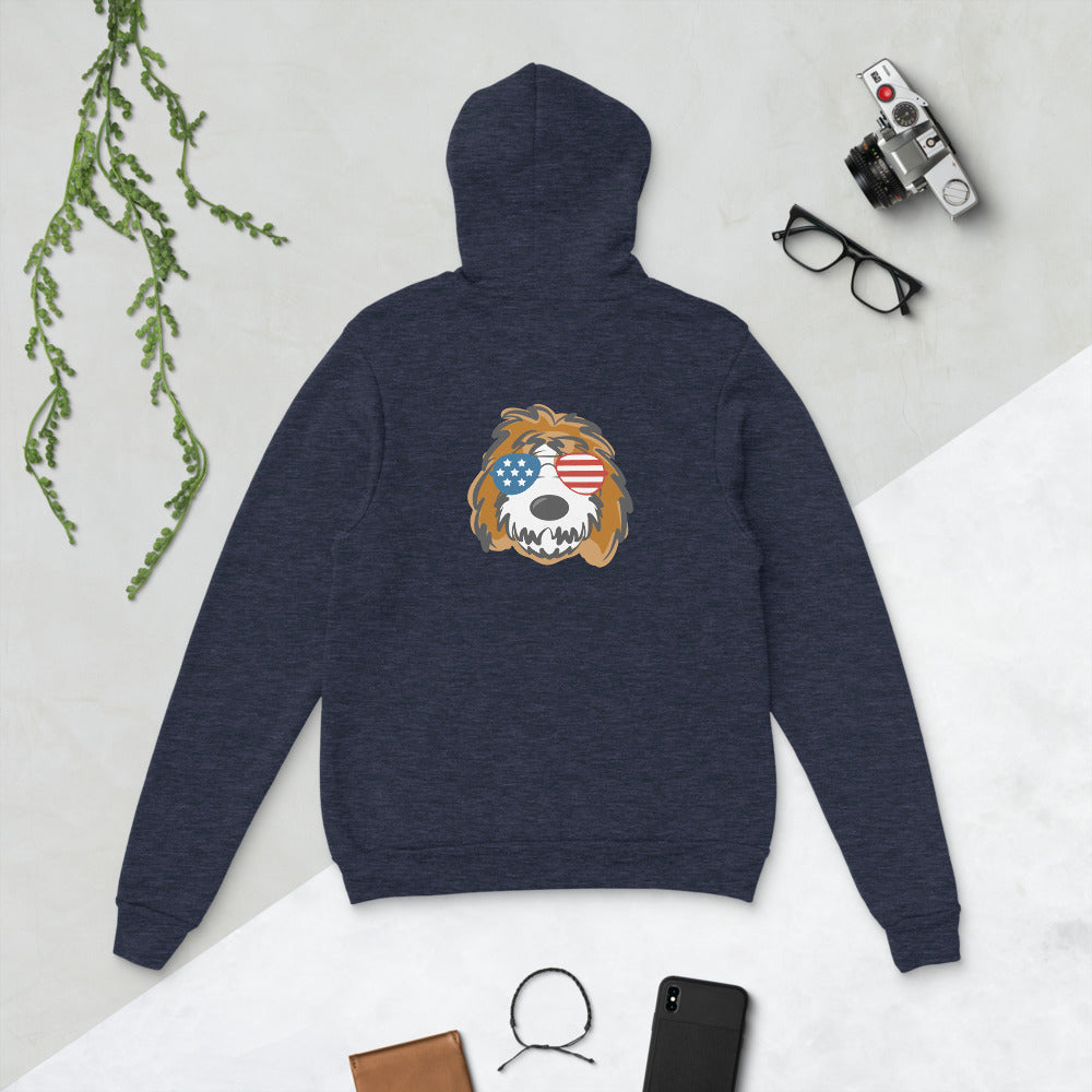 patriotic tuxedo doodle with sunglasses unisex hoodie