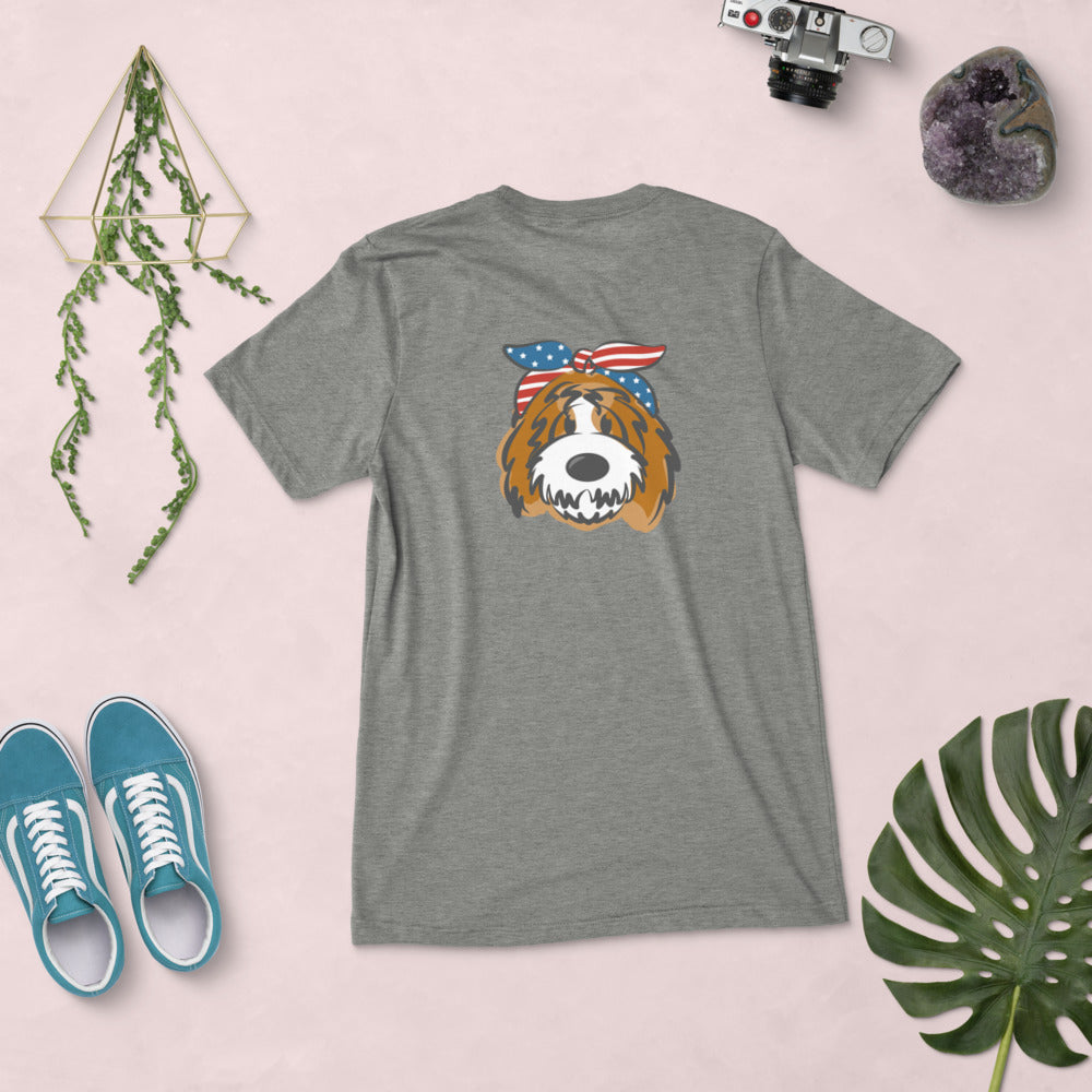 patriotic tuxedo doodle with headband short sleeve t-shirt