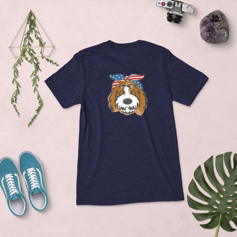 patriotic tuxedo doodle with headband short sleeve t-shirt