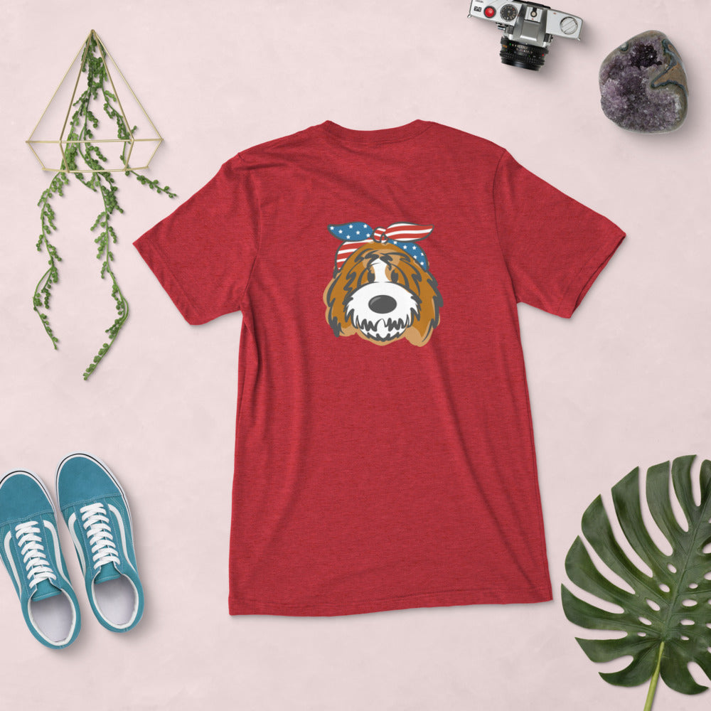 patriotic tuxedo doodle with headband short sleeve t-shirt