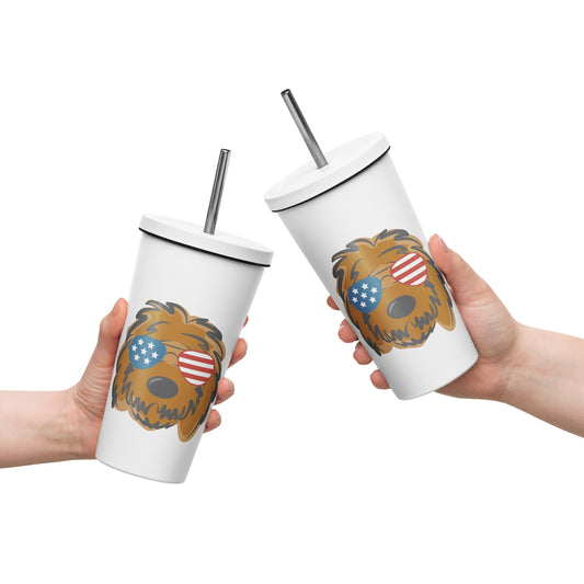 Patriotic Sunglass Doodle Insulated Tumbler w/ Straw