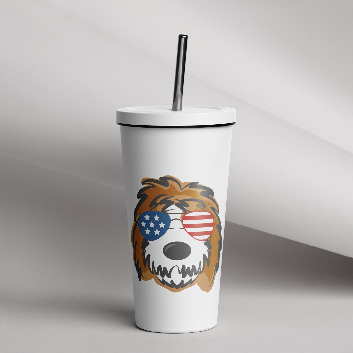 patriotic tuxedo sunglass doodle insulated tumbler w/ straw