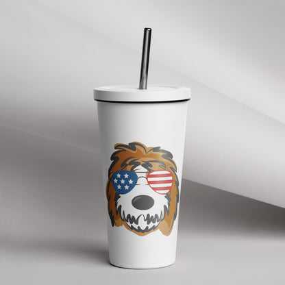 Patriotic Tuxedo Sunglass Doodle Insulated Tumbler w/ Straw