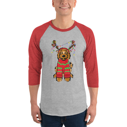 Red BellaDoodle with Sweater 3/4 sleeve raglan shirt