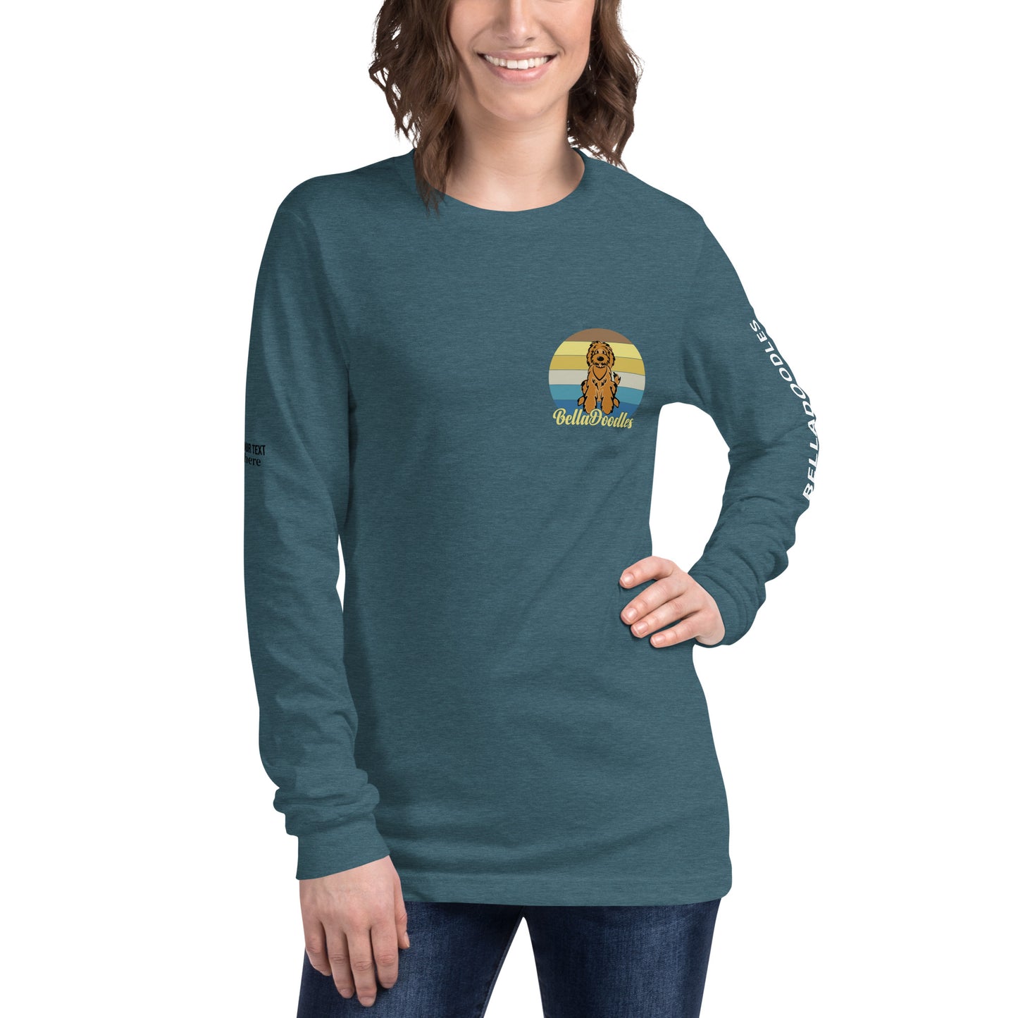 fun color belladoodle logo on unisex long sleeve shirt