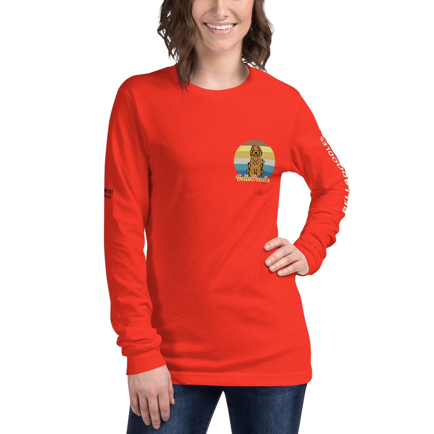 fun color belladoodle logo on unisex long sleeve shirt