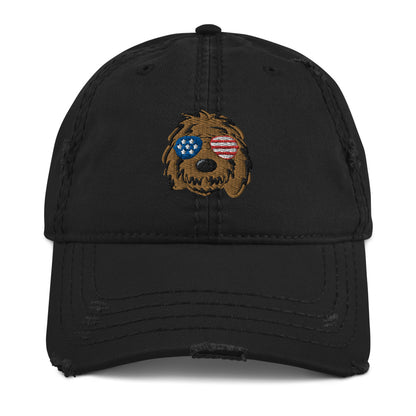 Patriotic Solid Doodle with Sunglasses Distressed Dad Hat