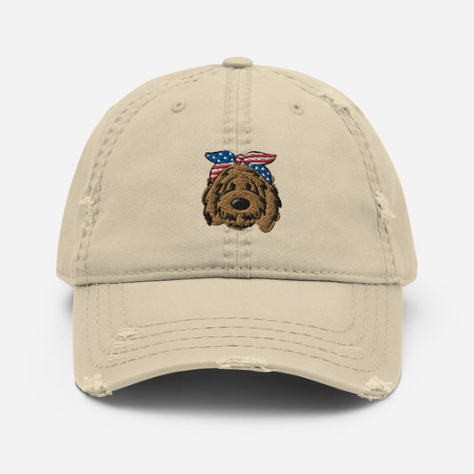 Patriotic Solid Doodle with Headband Distressed Dad Hat