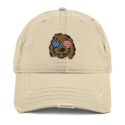 Patriotic Solid Doodle with Sunglasses Distressed Dad Hat