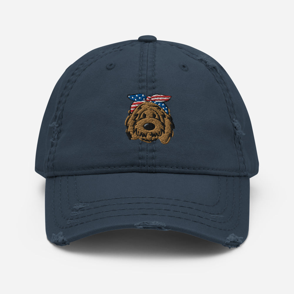 patriotic solid doodle with headband distressed dad hat