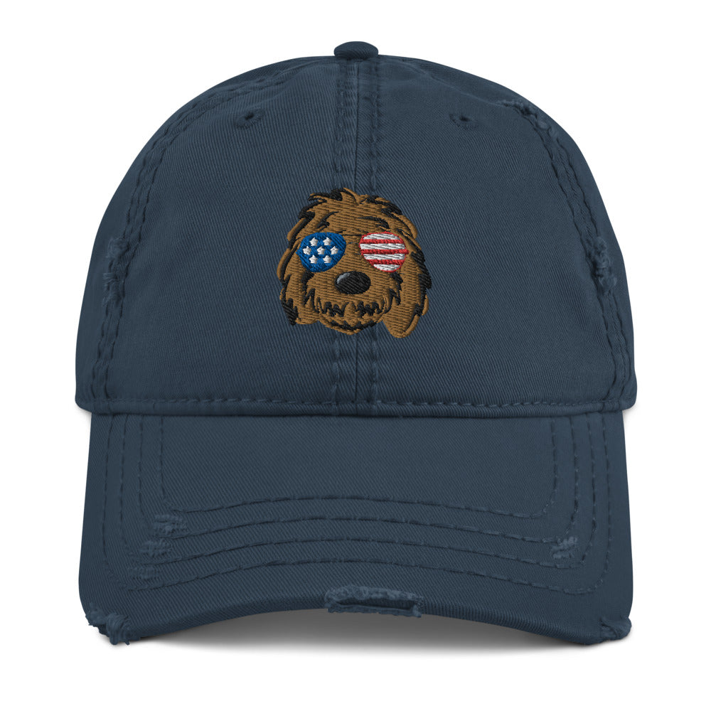 patriotic solid doodle with sunglasses distressed dad hat