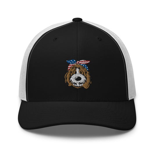 Patriotic Tuxedo Doodle with headband Trucker Cap