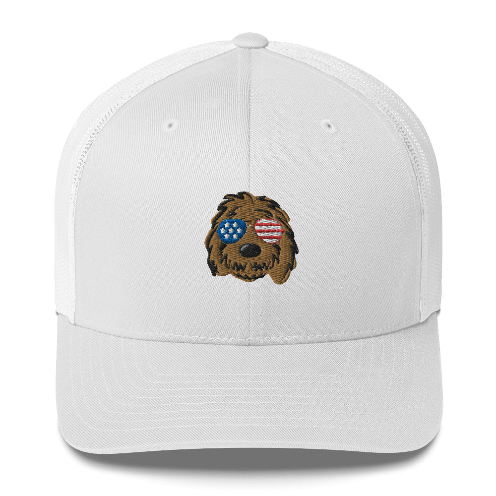 patriotic solid doodle with sunglasses trucker cap
