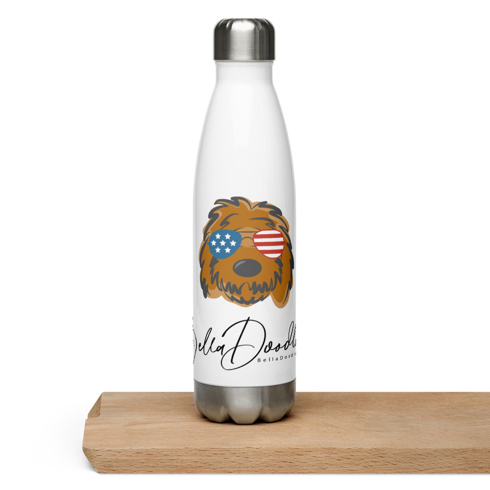 patriotic solid doodle with sunglasses- stainless steel water bottle