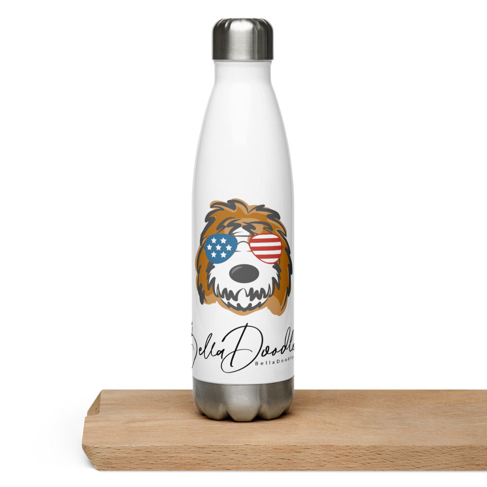 patriotic tuxedo doodle with sunglases-stainless steel water bottle