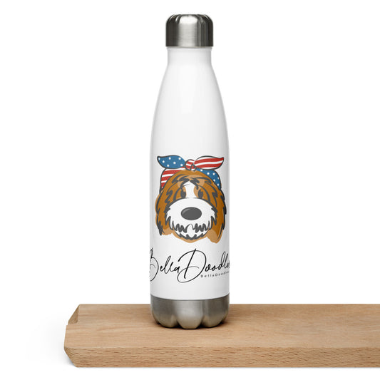 Patriotic Tuxedo Doodle with Headband-Stainless Steel Water Bottle