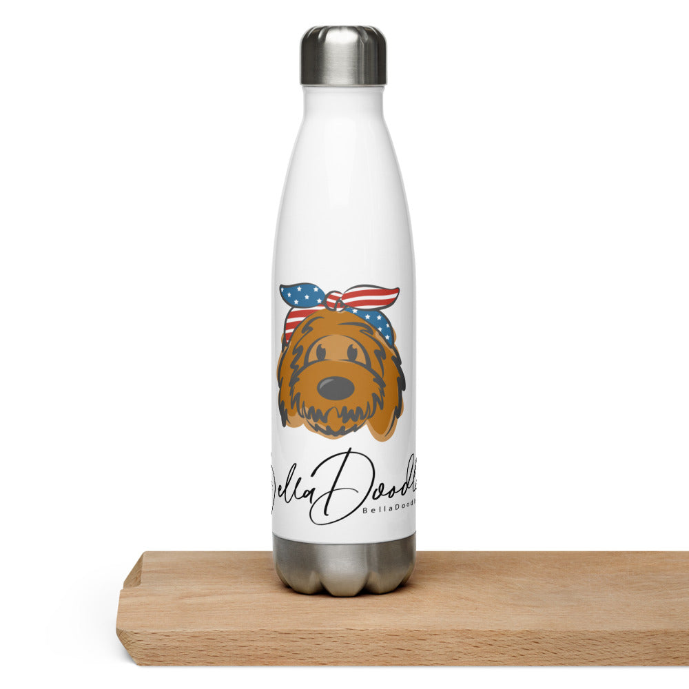 patriotic solid doodle with headband- stainless steel water bottle