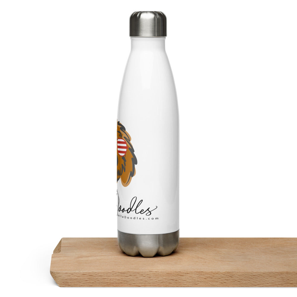 patriotic solid doodle with sunglasses- stainless steel water bottle