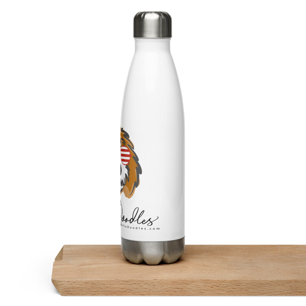 patriotic tuxedo doodle with sunglases-stainless steel water bottle