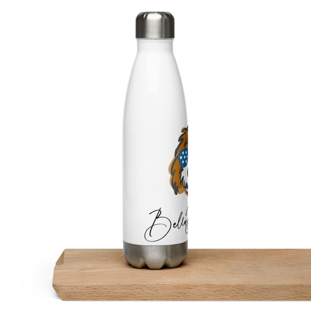 patriotic tuxedo doodle with sunglases-stainless steel water bottle