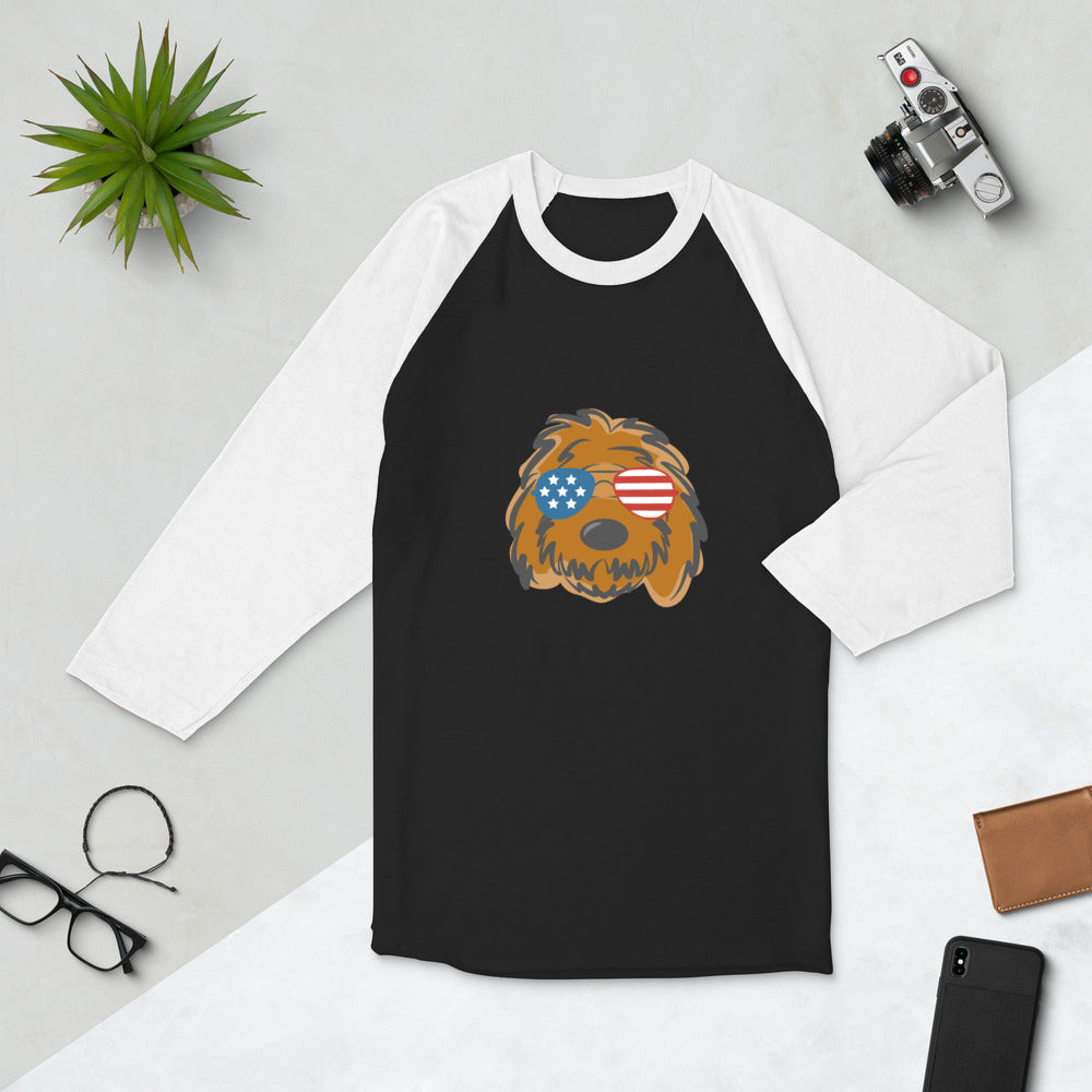patriotic solid doodle with sunglasses 3/4 sleeve raglan shirt