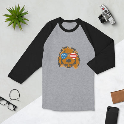 Patriotic Solid Doodle with Sunglasses 3/4 sleeve raglan shirt